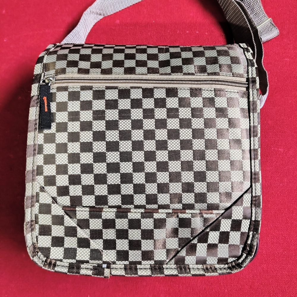 Chic Checkered Tan and Brown crossbody /Messenger Bag
